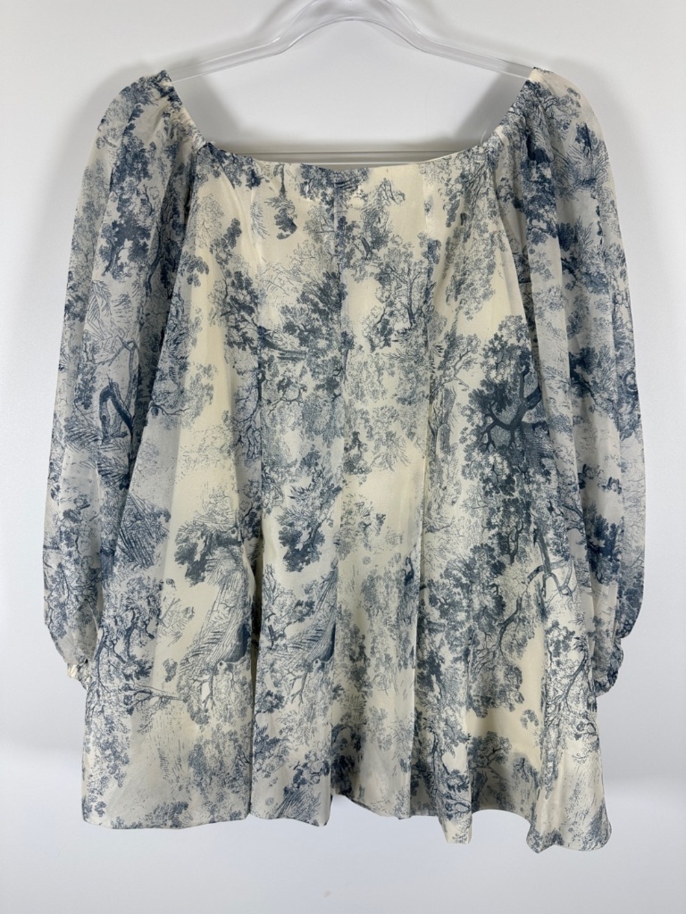 NWT H.A.H Ha Huong Blue Toile Puff Sleeve Puff Hem Mini Dress M - Picture 7 of 7